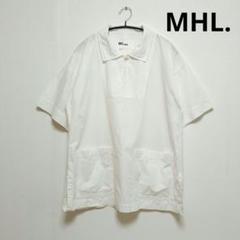 美品　MHL. 綿麻混　白　ゆったり　プルオーバー　半袖シャツ
