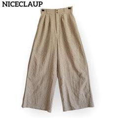 美品◆ナイスクラップ　ギンガムチェック ワイドタックパンツ ボタン ポケット