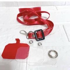 スマホストラップ ネックストラップ 丸カンセット レッドステッチ レッド 赤