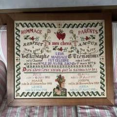 アンティークフランス　アルファベット刺繍サンプラー 1901年 フレーム　額装 フランアンティーク,刺繍サンプラー,大きな,1911年,額入り