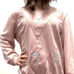 ALFRED DUNNER フラワー 花 刺繍 スウェット ピンク 古着