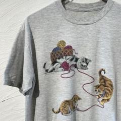 90s シングルステッチ　猫Tシャツ　ヴィンテージ　グレー　キャット