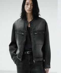 WYM メンズ　ブラックデニムノーカラージャケットセットアップ　Sサイズ 新発売の WYM メンズ S ブラックデニムノーカラージャケット