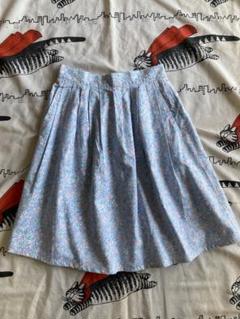vintage 花柄 フレアスカート 青系 水色 古着 プリーツ ヴィンテージ