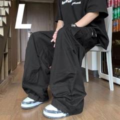 ワイドパンツ 　メンズ　ワーク 　韓国 　カーゴ　 黒 　ブラック　Ｌ