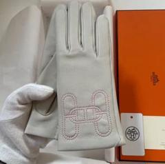 エルメス グローブ H シェーヌダンクル パールグレー ラムスキン