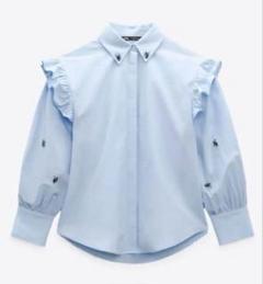 ZARA ザラ/ビジュー 付き ショルダー フリル シャツ ライトブルーMサイズのサムネイル