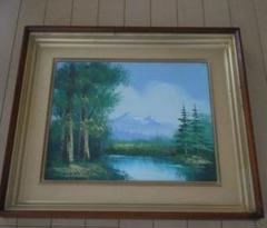 油絵 風景画 山 湖 アンティーク - メルカリ