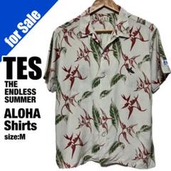 TES エンドレスサマー ストレリチア 極楽鳥花柄 レーヨン アロハシャツ M