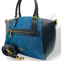 美品 COACH ハンドバッグ デニム ネイビー 2way チャーム 89315