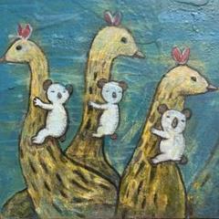 自作絵画　3匹とともに　⭐︎ 10cm×10cm