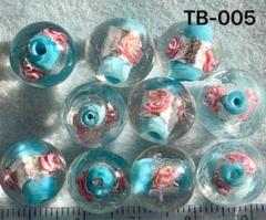 薔薇花トンボ玉12mm、10個セット売り。