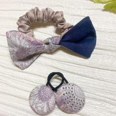 mamerin♪シュシュ付　黒色シングルリボン　くるみボタン 3個セット お買い得♡お揃い シュシュ付リバティ シングルリボン くるみ