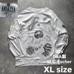 90s usa 製　エッシャー　両面　袖プリント　アート　ロンT　XL