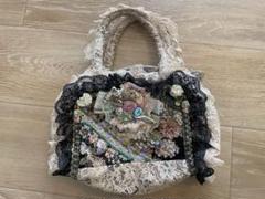 【希少】chimaki ボストンハンドバッグ　手編み　レース　刺繍　アンティーク 希少】chimaki ボストン型 ハンドバッグ 手編み レース 刺繍