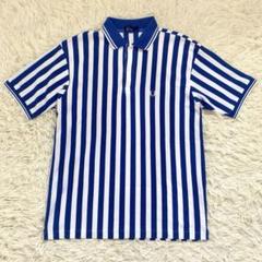 美品　フレッドペリー　ポロシャツ　ストライプ　ロゴ　ホワイト　ブルー