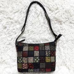美品 江戸三紅印傳 鹿革 パッチワーク ショルダーバッグ 印伝 斜めがけ