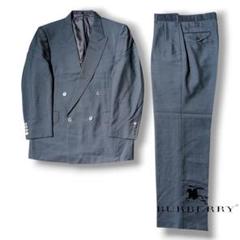 90s BURBERRY バーバリー グレー ダブル ウール セットアップスーツ