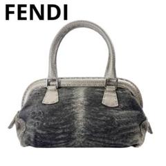 【美品】フェンディ セレリア ミニハンドバッグ レザー/ファー グレー系4Q42