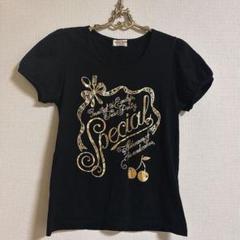 エミリーテンプルキュート　カトラリー&チェリー柄パフスリTシャツブラックゴールド