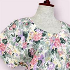 vintageヴィンテージワンピース花柄総柄シワ加工ゴムレトロUSA海外古着