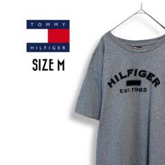 トミーヒルフィガー Tシャツ 古着 M フラッグタグ 無地 グレーd40