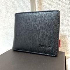 極美品✨シボ革/希少】シュプリーム 折り財布 レザー 黒 ロゴ