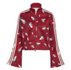 adidas 花柄 クロップドジャケット 赤 M - メルカリ