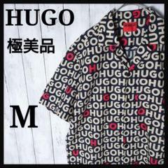 【極美品】ヒューゴ　HUGO ロゴ総柄　半袖　オープンカラーシャツ　アロハシャツ