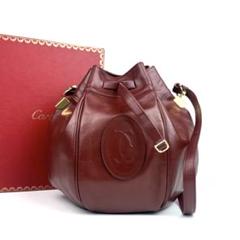 【美品】カルティエ マストライン ショルダーバッグ 巾着 ゴールド金具 レザー