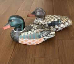 Wooden Duck Decoy 木製 デコイ 鴨 つがい　カモ　水鳥　木彫