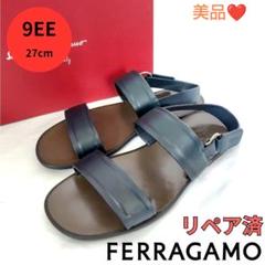 メンズ☆美品❤箱付き☆Ferragamo【フェラガモ】ガンチーニ サンダル 紺色 メンズ☆美品❤箱付き☆Ferragamo【フェラガモ】ガンチーニ