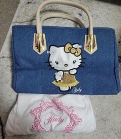 rady キティ　ミミィ　コラボ　トートバッグ　鞄　デニム　プリント　ラメ メーカー直売所 rady キティ ミミィ コラボ トートバッグ 鞄