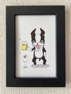希少！！】 ボストンテリア しゃがむ手描きイラスト原画