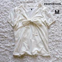プロポーション　リボンタイVネック半袖シアーブラウス（M）オフィカジ 可愛い