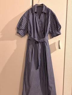 青と白のストライプ シャツワンピース