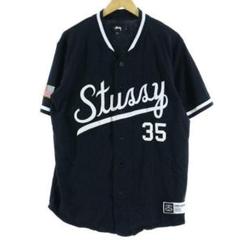 STUSSY メッシュベースボールシャツLサイズ 黒 STUSSY ステューシー BASEBALL SHIRT ベースボール シャツ 半袖