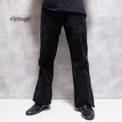 vintage ブラック 細ウネ コーデュロイ ワイドパンツ チノパン
