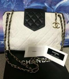 夏※幻極上美品!CHANELストロー×マトラッセCCチャーム本革ショルダーバッグのサムネイル