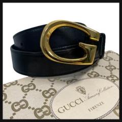 【美品 激レア】 GUCCI グッチ ベルト G ゴールドロゴ ブラック レザー