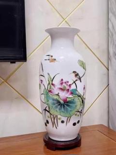 陶器製花瓶 蓮と小鳥のデザイン 陶器 花瓶 蓮の花と小鳥のデザイン - メルカリ
