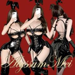 公式通販サイト - ファッション 通販 セクシーエナメルオープンバスト小悪魔バニーガールコスプレ衣装 コスプレ衣装