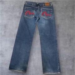 エビス　　刺繍 ダークブルーデニムジーンズ EVISU 2005 yellow stitch cotton shorts half pants 32