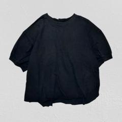 バックボタンラウンドカットTシャツ　半袖　大きいサイズ　ブラック　5L 6L