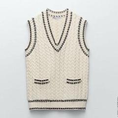 最終値下げ 【ZARA】ステッチディテールニットベスト M - メルカリ