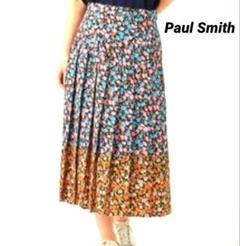 ポールスミス　Paul Smith 多色花柄スカート ひざ丈 プリーツスカート ポールスミス ブラック 総柄 ひざ丈 フレア スカート 40 Mサイズ