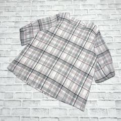 【ママファクトリー】七分袖ブラウス ビッグシルエット チェック シワ加工 裏地付