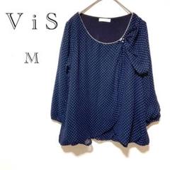 ビス ViS カットソー 【M】7分袖 フリル切り替え リボン クルーネック