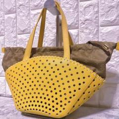 【未使用】ラシット トートバッグ パンチング レザー 巾着 バスケット イエロー 未使用】ラシット トートバッグ パンチング レザー 巾着
