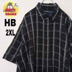 USA古着 HB　半袖ボタンシャツ2XL　ブラックライトブルー
